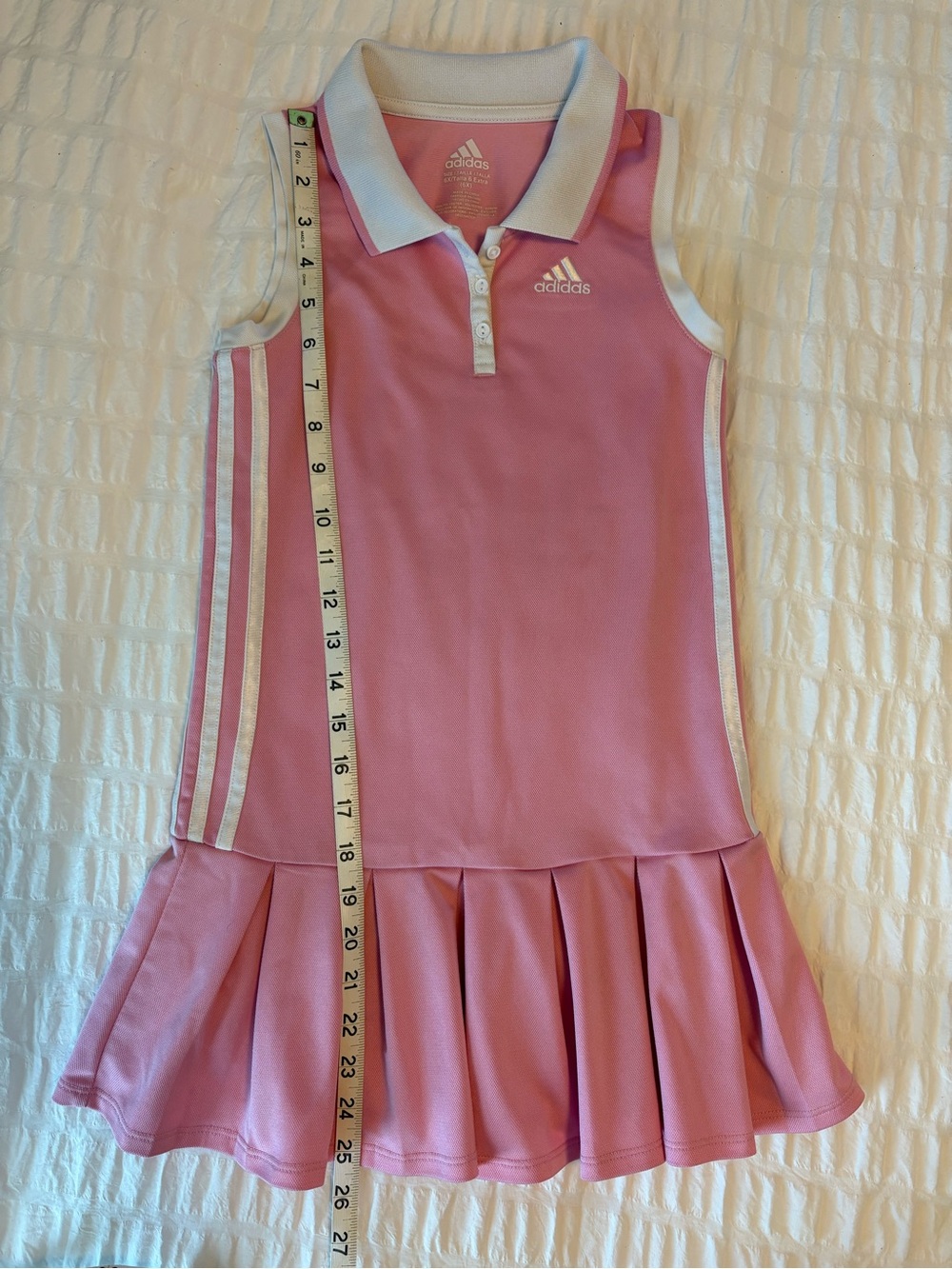 adidas Pink Sleeveless Polo Tennis Dress with White Trim